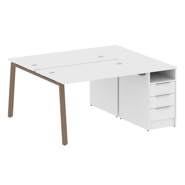 Metal System Р. ст. с тумбой на А-образном м/к БА.РС-СТП-2.2 Белый/Мокко металл 1612*1475*750 - Вид 1