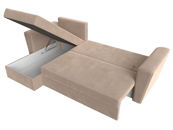 Угловой диван Амстердам Лайт левый (полностью велюр бежевый) - Вид 7