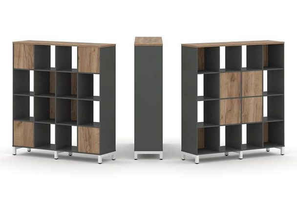 Стайл Проджект Набор стеллажа 2-х сторон., 4 яр. SN.NSD-441 Антрацит/Дуб Табак/Металл Белый 1488*400 - Вид 1