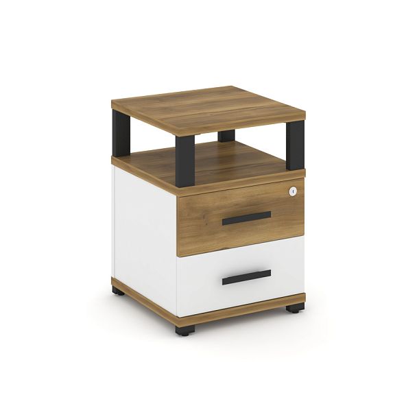Concept Тумба приставная 2 ящ. с надставкой CN.TUP-002 W Сандал Янтарный/Белый Бриллиант/Металл Черный 420*420*583 - Вид 1