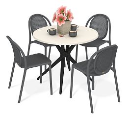 Обеденная группа Sheffilton SHT-DS304 темно-серый/молочный/черный - Фото предпросмотра