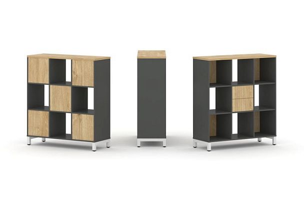 Стайл Проджект Набор стеллажа 1 сторон., 3 яр. SN.NS-331 Антрацит/Тиквуд Светлый/Металл Белый 1121*4 - Вид 1