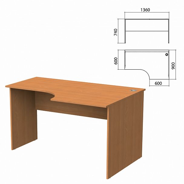 Стол письменный эргономичный "Бюджет", 1360х900х740 мм, правый, груша ароза, 402663-336 - Вид 2