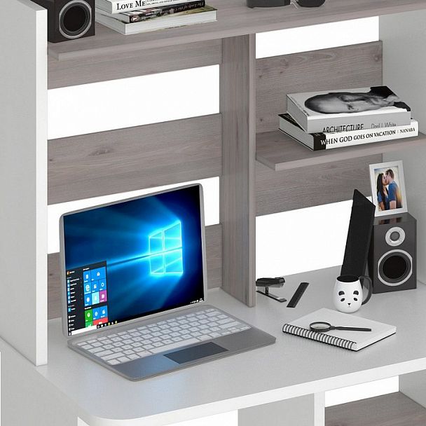 Стол компьютерный Домино Lite СКЛ-Прям100Р+НКЛ-100 Белый/Нельсон - Вид 4