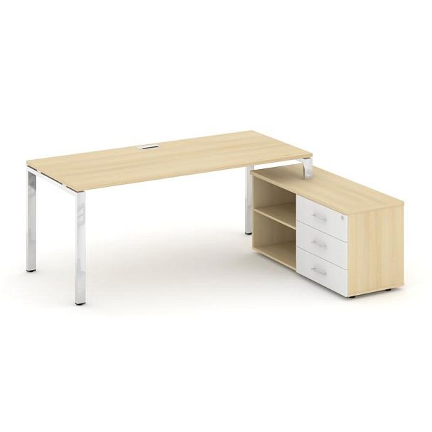 Style Project Direct Lux Стол письменный с греденцией правой M-SN-6P.SRG-013.M(R) Акация Лорка/Акация Лорка/Белый/Нержавеющая Сталь/Хром 1380*700*750 - Вид 1