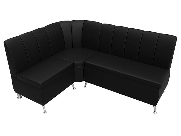 Кухонный угловой диван Кантри левый (полностью экокожа черная) - Вид 5