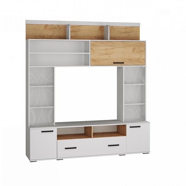 Гостиная Оскар-18 центральная секция ОГЦС-2 (2100х1900х430) белый/дуб крафт золотой - Вид 1