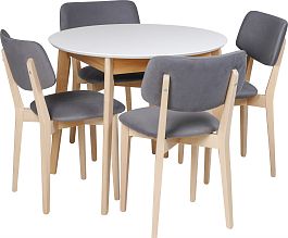 Обеденная группа стол раздвижной Норден D90 Белый/Натуральный и 4 стула Мэти Натуральный/Серый велюр - Фото предпросмотра