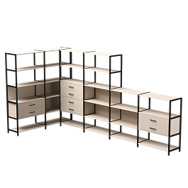 Набор стеллажных систем №18 Everprof EVO 1635x3630x1840 Кашемир/Черный - Фото предпросмотра