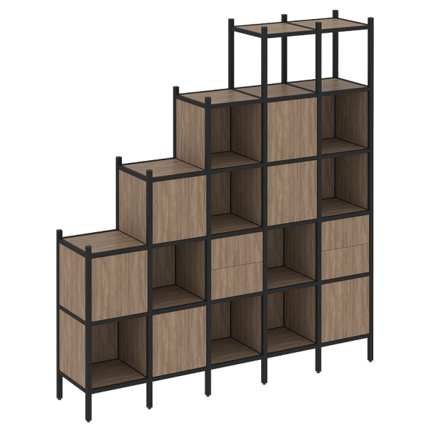 Loft Прямой стеллаж наборный VR.L-25 Дуб аризона/Чёрный металл 2110*446*2280 - Вид 1