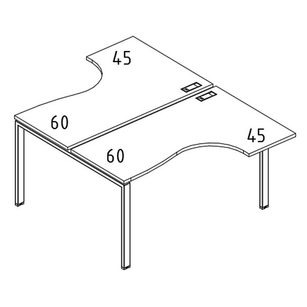 Рабочая станция UNO (2х160) со столами эргономичными A4 А4 Б1 182 БП венге / металлокаркас белый - Вид 3