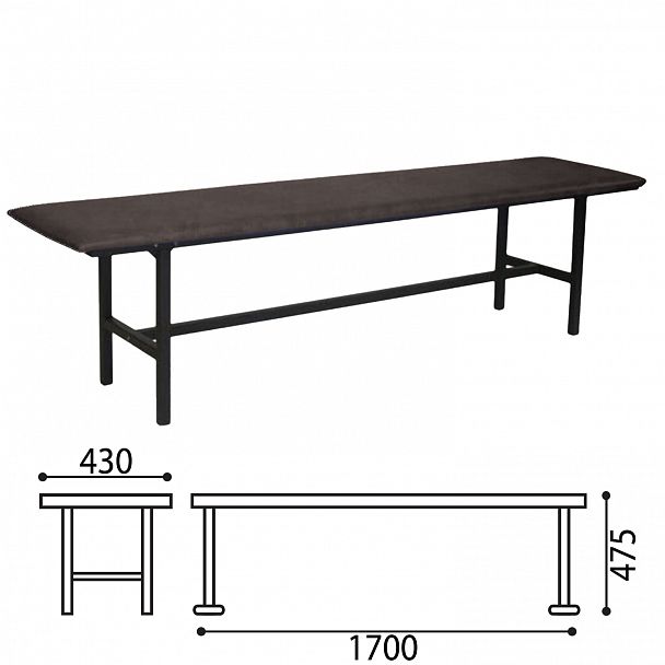 Банкетка без спинки "Берта", 1700х430х475 мм, усиленная, черный каркас, кожзаменитель черный, разборная, БМ 4 К-01 - Вид 2