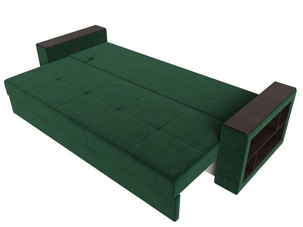 Диван прямой Дубай Лайт полки справа (полностью велюр зеленый) - Вид 8