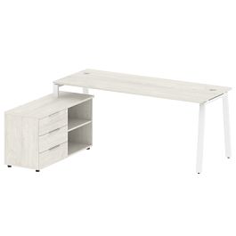 Metal System Р. ст. с тумбой на А-образном м/к БА.РС-СТС-2.5 (L) Дуб наварра/Белый металл 1900*1520*750 - Фото предпросмотра