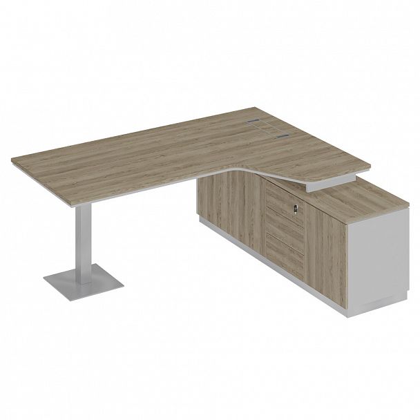 Стол руководителя эргономичный на опорной тумбе правый "City" СИ 116 дуб гладстоун светлый/белый премиум/дуб гладстоун светлый - Вид 1