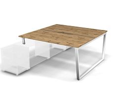 MATRIX 121В202-V Стол прямой, опора на тумбу, пров. вырез. (V-опоры) 1580х1590х775 Дуб Крафт/Белый - Фото предпросмотра