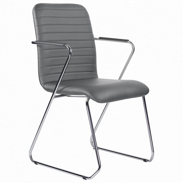 Кресло для приемных и переговорных BRABIX "Visit CF-101", хром, экокожа, темно-серое, 532561 - Вид 1