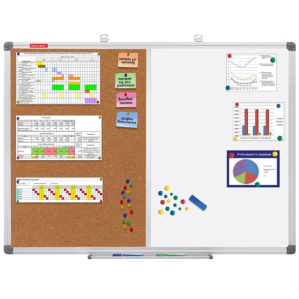 Доска комбинированная: магнитно-маркерная, пробковая для объявлений 60х90 см, BRAUBERG Extra, 238183 - Вид 3