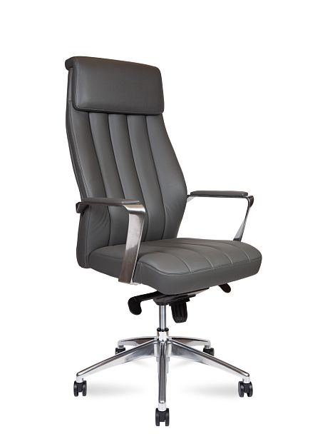 Кресло офисное / Madrid Grey / алюминиевая  база / серая экокожа - Вид 1