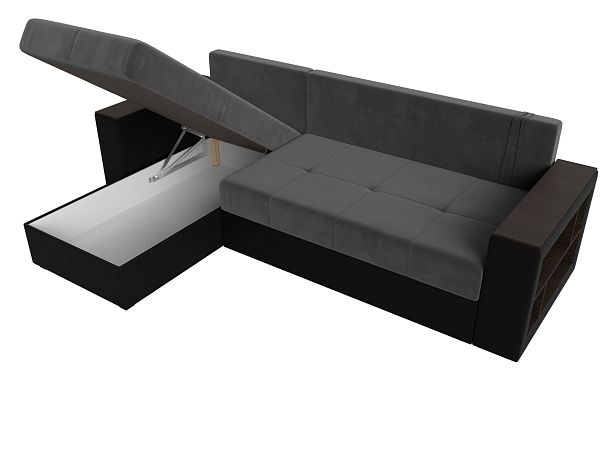 Диван угловой Дубай Лайт угол левый (основа велюр серый, компаньон экокожа черная) - Вид 7
