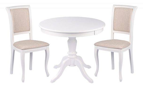 Обеденная группа стол Элат D90(130)х90х76 Белый и 2 стула Арктос Белый/Кремовая рогожка - Вид 1