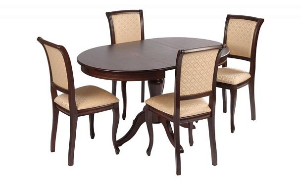 Обеденная группа стол Элат D90(130)х90х76 Темный орех и 4 стула Арктос Темный орех/Бежевый жаккард - Вид 1