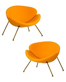 Набор 2 шт Кресло дизайнерское DOBRIN EMILY (желтая ткань AF13, золотое основание) - Фото предпросмотра