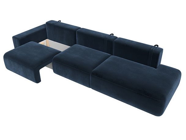 Диван прямой Лига-036 НПБ Модерн Лонг подлокотник слева Велюр синий - Вид 7