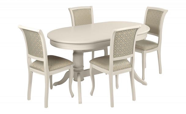 Обеденная группа стол Арей 140(180)х80х76 Слоновая кость и 4 стула Арктос Слоновая кость/Бирюзовый жаккард - Вид 1