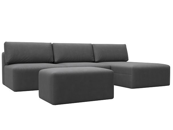 Диван угловой модульный с пуфом Лига-060 НПБ Лонг угол универсальный Искусственная замша серый - Вид 2