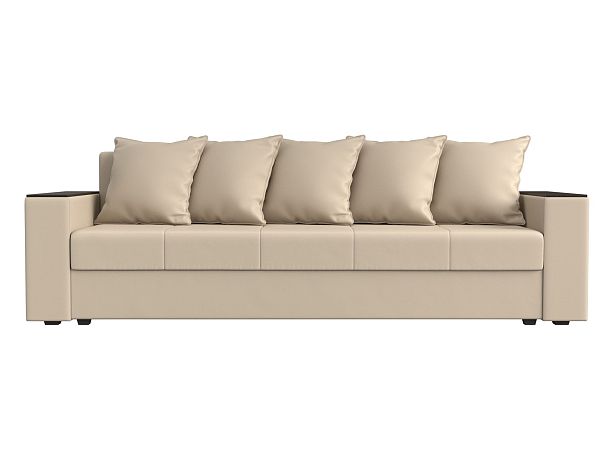 Диван прямой Дубай Лайт полки слева (полностью экокожа бежевая) - Вид 2