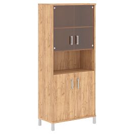 Шкаф высокий с малыми стеклянными и глухими дверьми B 430.10 Дуб Бофорд 900х450х2054 BORN - Фото предпросмотра