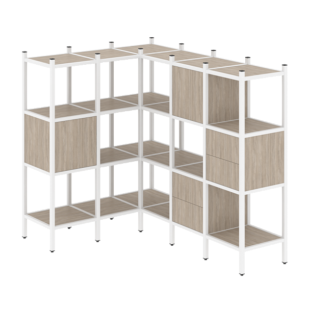 Loft Угловой внутренний стеллаж наборный VR.L-30 Дуб аттик/Белый металл 1278*1278*1458 - Вид 1