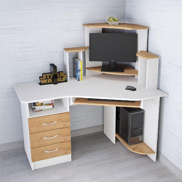 Стол компьютерный Грета-7 (1300*1335*900) белый/дуб крафт золотой - Вид 1