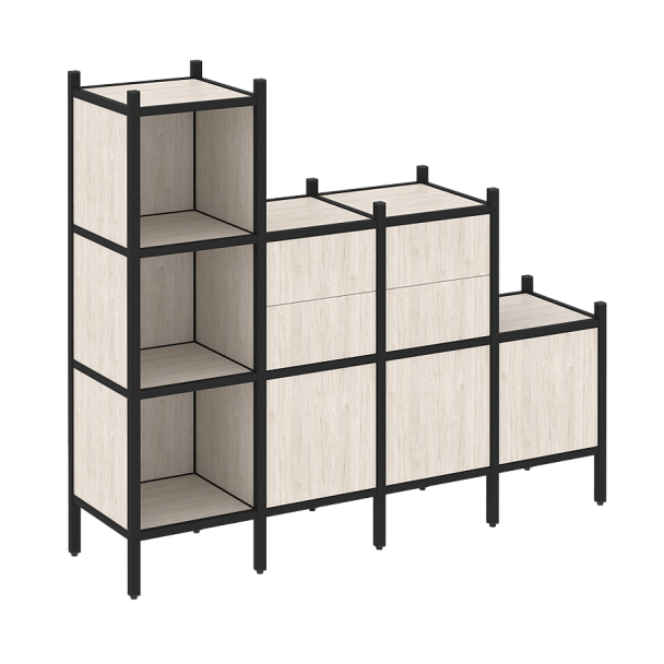 Loft Прямой стеллаж наборный VR.L-17 Денвер светлый/Чёрный металл 1278*446*1458 - Вид 1