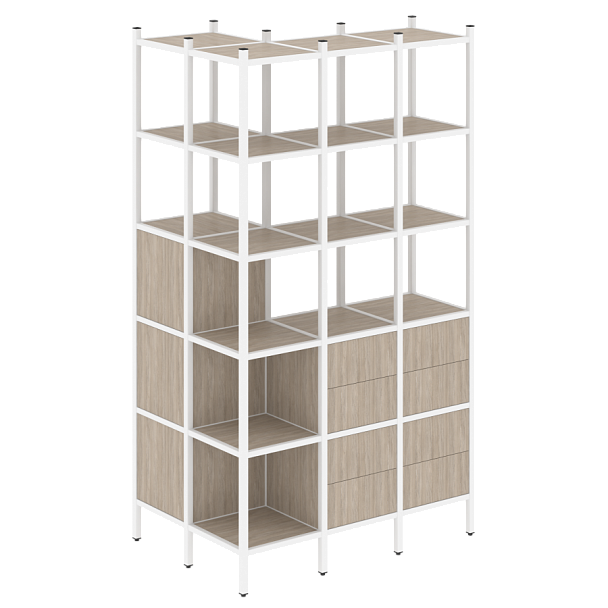 Loft Угловой внешний стеллаж наборный VR.L-54 Дуб аттик/Белый металл 862*1278*2280 - Вид 1