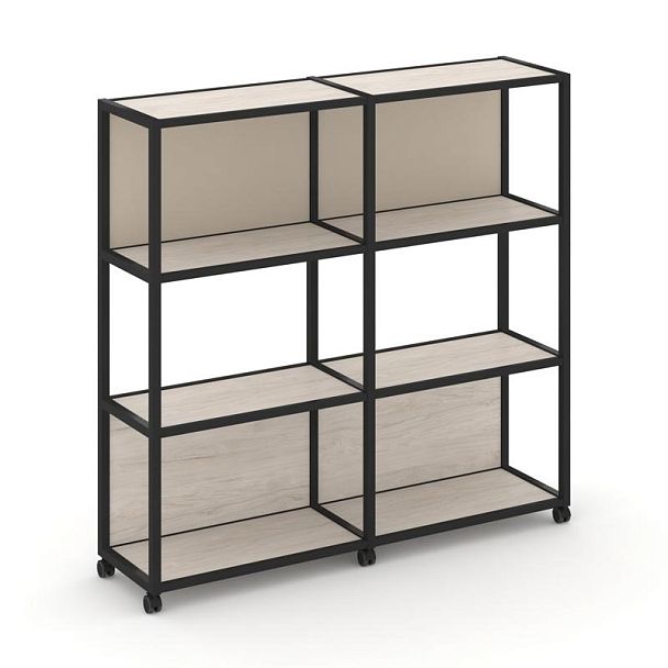 Shelf Mobile Стеллаж 4 уровня 2 секции VR.LT-STK-415.08 Денвер Светлый/Металл Черный/W-04 1570*400*1523 - Вид 1