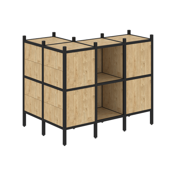 Loft Угловой внешний стеллаж наборный VR.L-51 Тиквуд светлый/Чёрный металл 862*1278*1047 - Вид 1