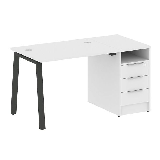 Metal System Р. ст. с тумбой на А-образном м/к БА.РС-СТП-1.1 Белый/Антрацит металл 1412*720*750 - Вид 1