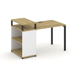 Concept Стол рабочий с опорным стеллажом с верх. горизонтом  CN.SP-205 Дуб Винченцо/Белый Бриллиант/Металл Черный 1400*720*917 - Фото предпросмотра
