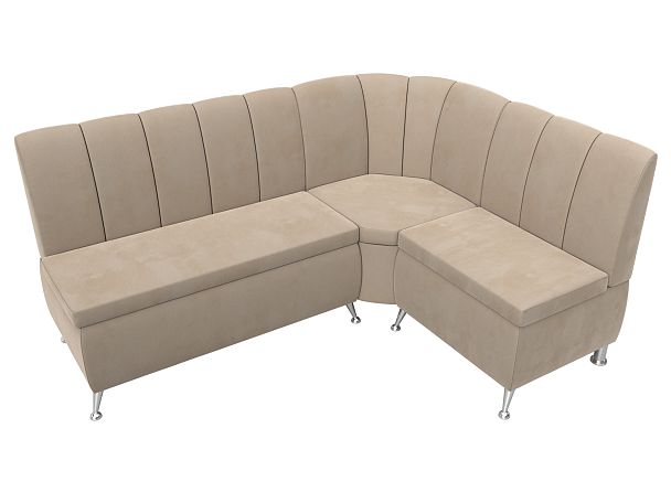 Кухонный угловой диван Кантри правый (полностью велюр бежевый) - Вид 5