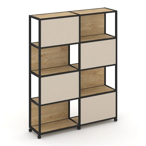Shelf Mobile Стеллаж 5 уровней 2 секции VR.LT-STK-516.12 Тиквуд Светлый/Металл Черный/W-04 2370*400*2000 - Вид 1