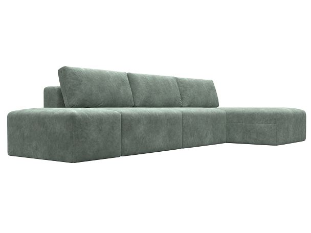 Диван угловой модульный с пуфом Лига-060 НПБ Лонг угол универсальный Велюр зеленый - Вид 3