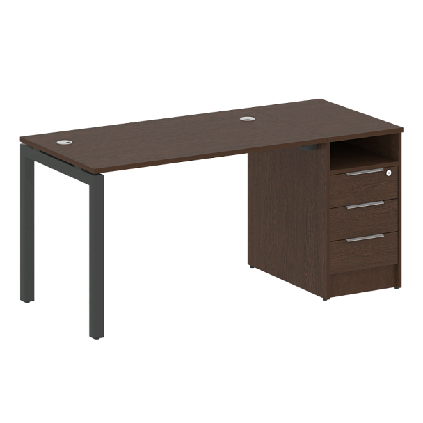 Metal System Quattro Р. ст. с тумбой на П-образном м/к 50БП.РС-СТП-1.2 Венге/Антрацит металл 1612*720*750 - Вид 1