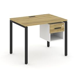 Concept Стол рабочий с подвесной тумбой 1 открытой нишей и одним ящ. CN.SP-117 W Дуб Винченцо/Белый Бриллиант/Металл Черный 980*720*750 - Фото предпросмотра