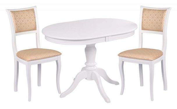 Обеденная группа стол Анфея 110(150)х75х76 Белый и 2 стула Камир Белый/Бежевый жаккард - Вид 1