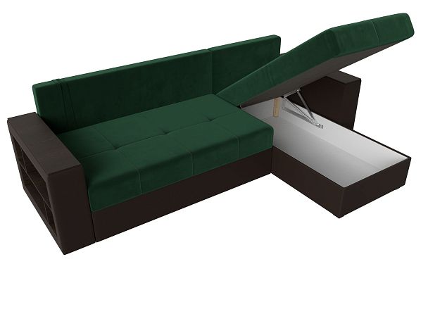 Диван угловой Дубай Лайт угол правый (основа велюр зеленый, компаньон экокожа коричневая) - Вид 7