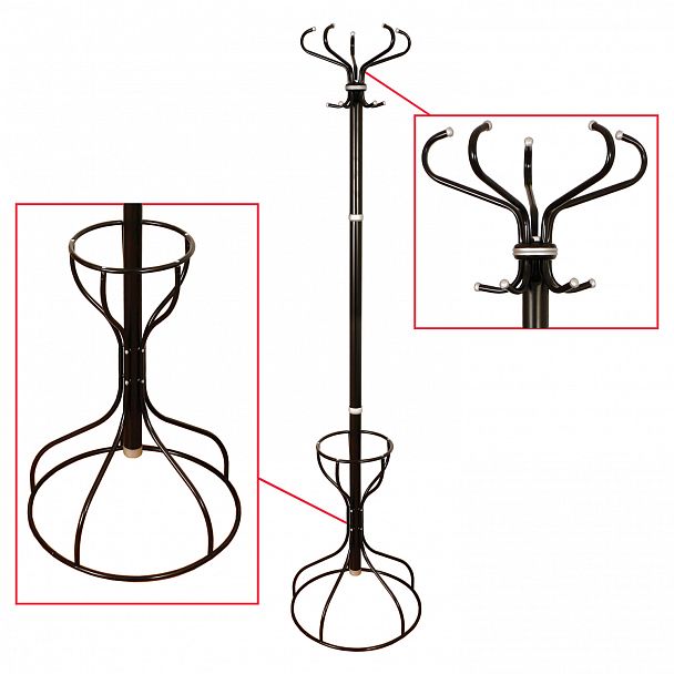 Вешалка-стойка Ажур-3Ф, 1,9 м, основание 46 см, 5 крючков+место для зонтов, металл, черная - Вид 2