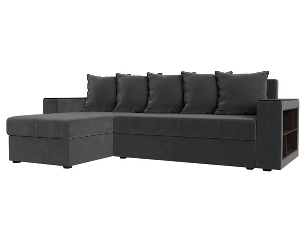 Диван угловой Дубай Лайт угол левый (полностью велюр серый) - Вид 1