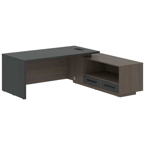 Стол руководителя с тумбой VCT 2119(R) Яшма черный/Черный матовый/Дуб Сильвер 2100х1900х750 VELION - Вид 1